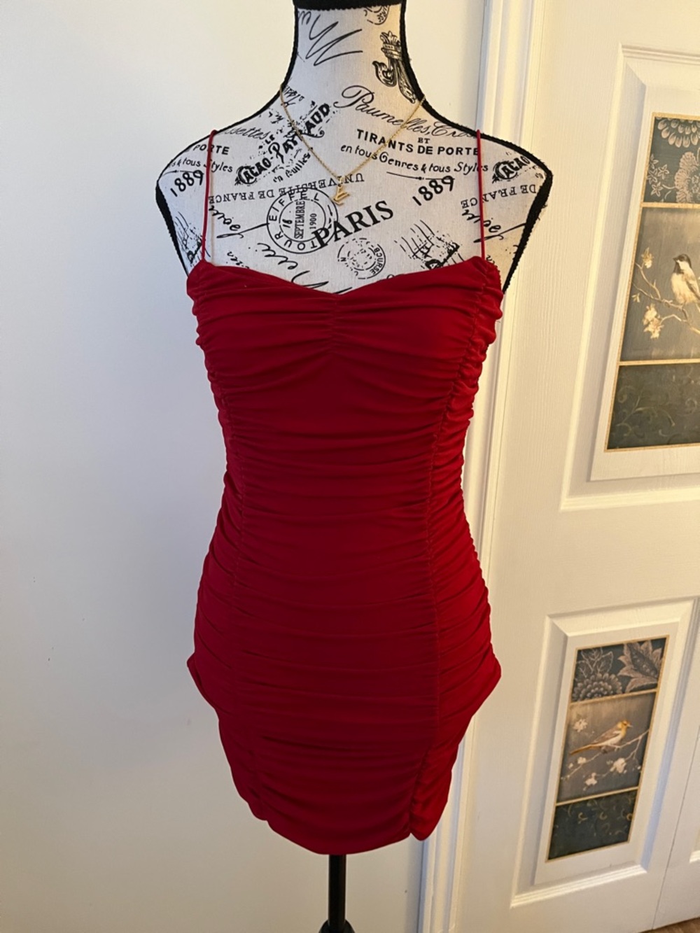 Revamped Red Ruched Spaghetti Strap Mini Dress